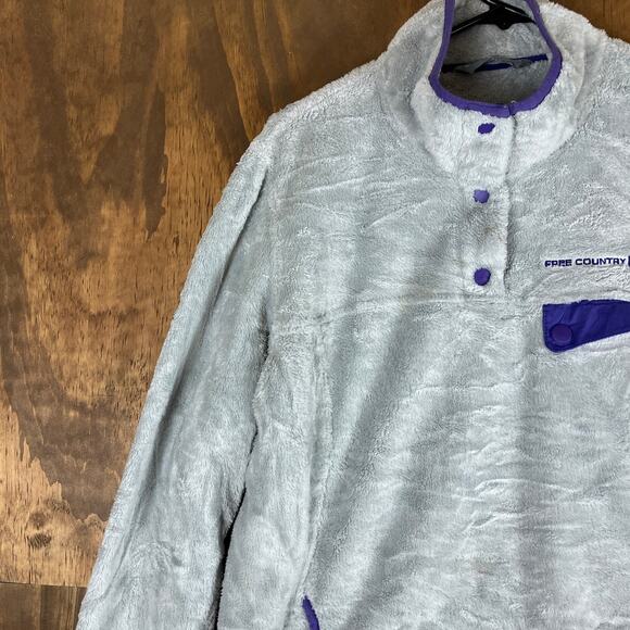 Free Country Womens Jacket Gray Purple Plush Fleece Pullover Snaps XL - Picture 4 of 13